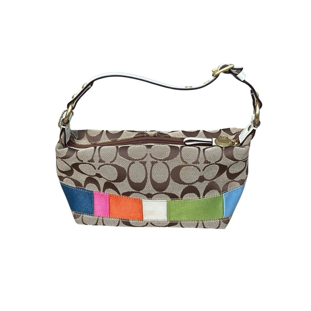 Coach Signature Multi-Color Stripe Shoulder Bag 40540 Top Handle‎ Pouch - Picture 5 of 16
